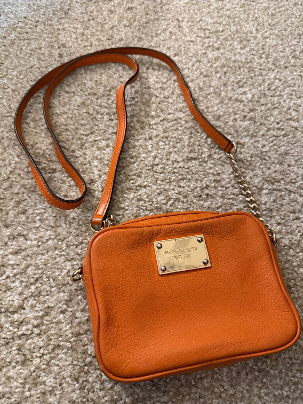 Michael Kors Orange Leather Crossbody with Gold Plate